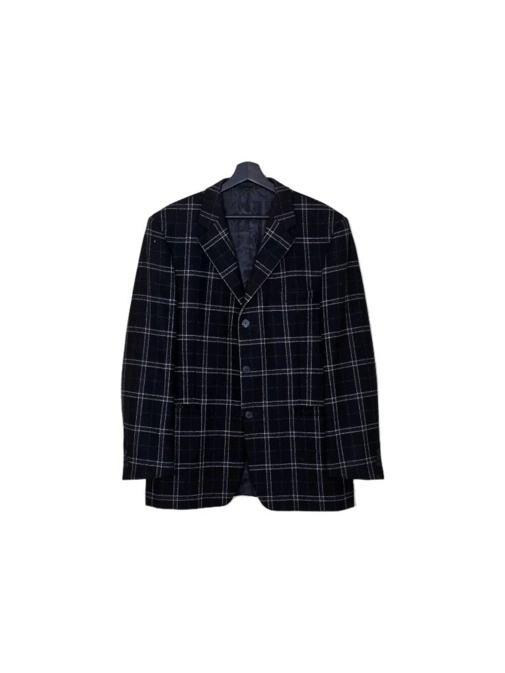 Versace Classic Wool Cashmere Blazer IT 52  US 42 Windowpane Plaid 3B Italy Vtg